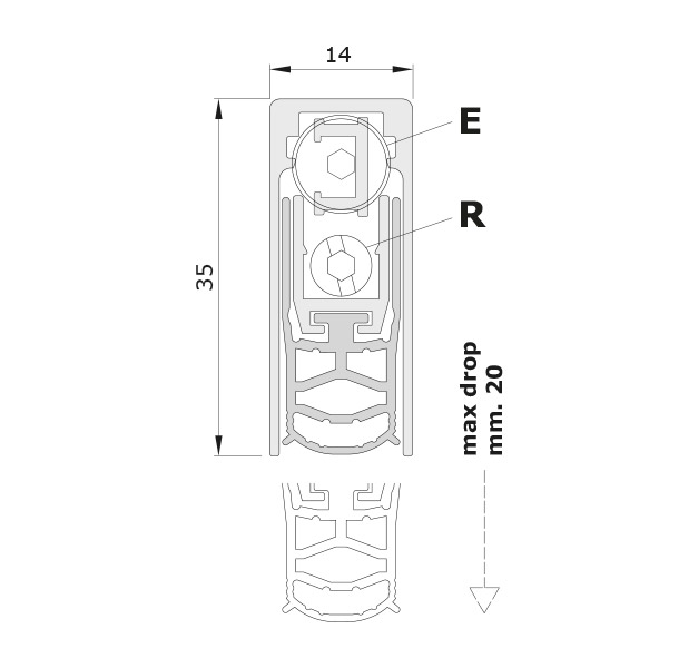 Misure standard (mm) per il paraspifferi Serie No Sound 1704
