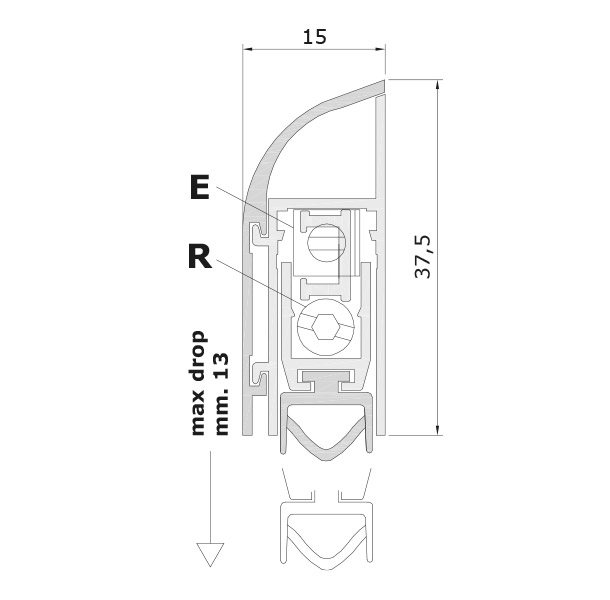 Standard measurements (mm) for drop down seal Comax Series 1750