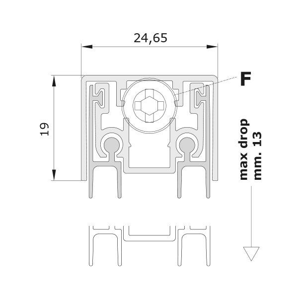Standard measurements (mm) for drop down seal No Sound Series 220